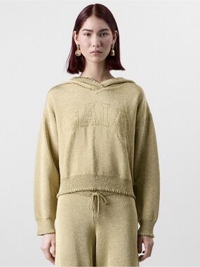 GAP x Cult GAIA Metallic Light Gold Hooded Knit Top